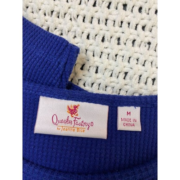 Quacker Factory Apple Embroidered Blue Waffle Sweater Top Women Size Medium Fall - Picture 3 of 13